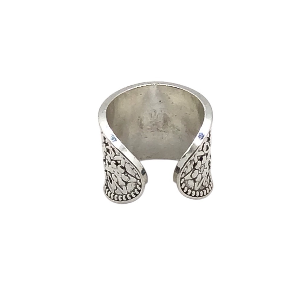 Silver- Tone Floral Wide Band Thumb Ring Adjustable Boho Vintage Style Statement - Picture 5 of 11